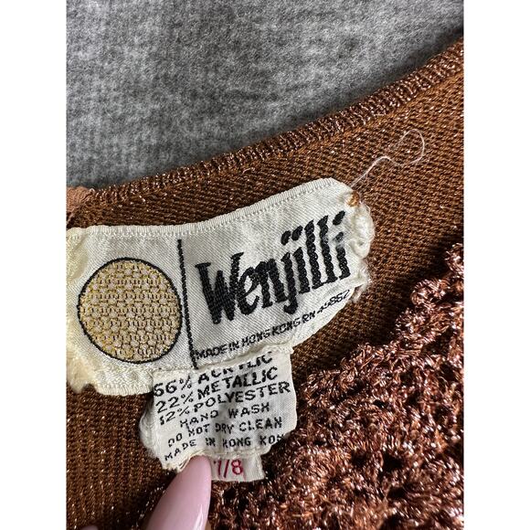 Vintage 1970s Wenjilli Metallic Copper and Silver Glitter Slinky Maxi Dress - Picture 4 of 6